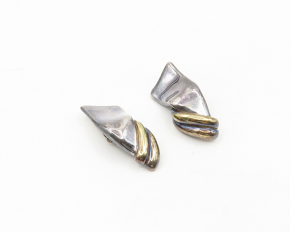 925 Sterling Silver & 14K GOLD  Vintage Two Tone Non Pierce Earrings  EG9385