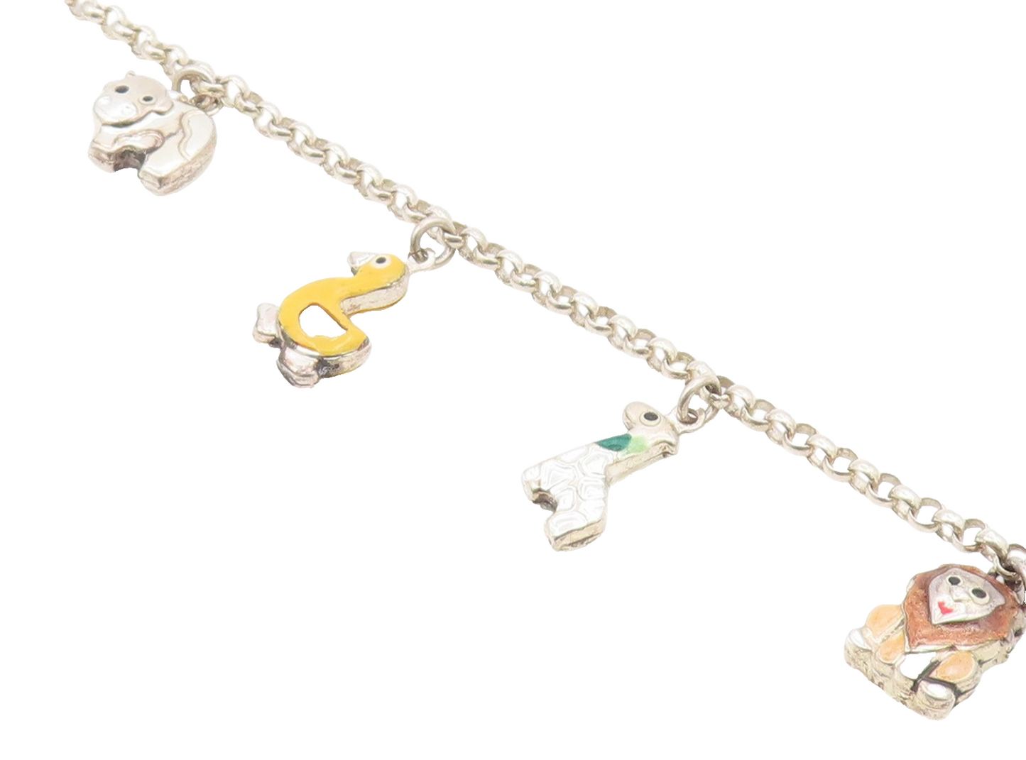 925 Silver  Vintage Lion Giraffe Duck Cow & Elephant Charm Bracelet  BT9333