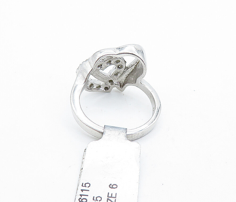 925 Sterling Silver  Topaz Open Double Love Heart Shiny Band Ring Sz 6  RG6382