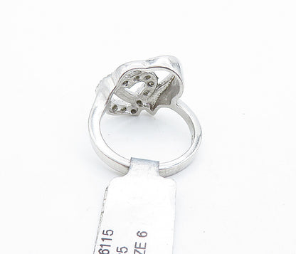 925 Sterling Silver  Topaz Open Double Love Heart Shiny Band Ring Sz 6  RG6382