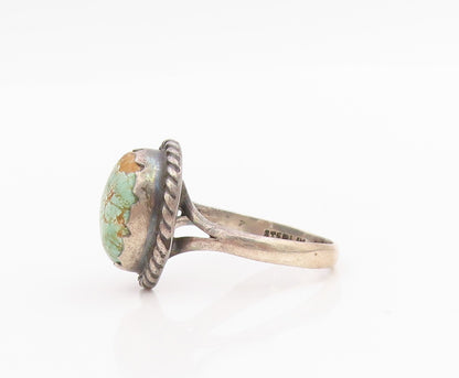 925 Sterling Silver Vintage Ring Green Turquoise Halo Rope Edge  Sz 8.5  RG34196