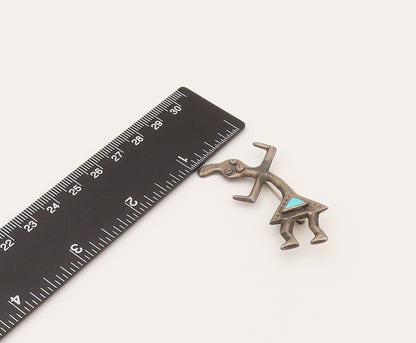 NAVAJO 925 Silver  Vintage Inlaid Turquoise Rainbow Man Brooch Pin  BP10244