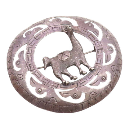 925 Sterling Silver  Vintage Antique Alpaca Greek Key Etched Brooch Pin BP4879