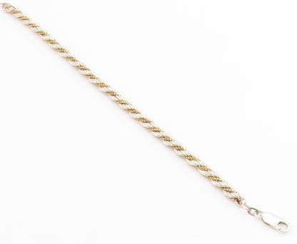 925 Sterling Silver Vintage Bracelet Classic Two Tone Twisted Rope Chain BT12216