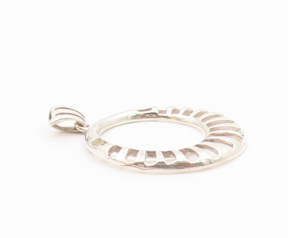 925 Sterling Silver  Vintage Shiny Cutout Open Circle Drop Pendant  PT19723