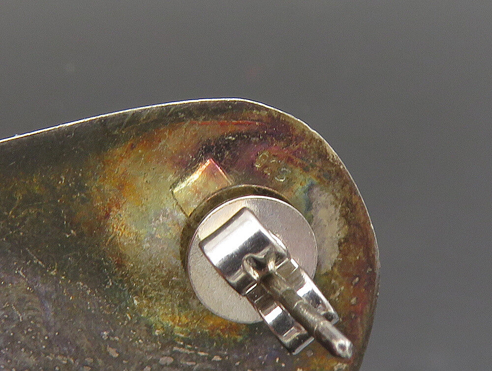 925 Sterling Silver  Vintage Shiny Bumped Flat Oval Drop Earrings  EG11679
