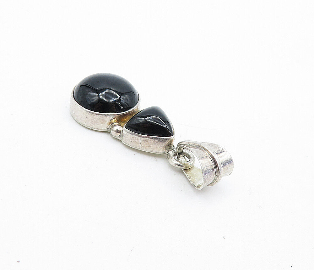 925 Sterling Silver  Vintage Multi Shape Cabochon Black Onyx Pendant  PT3260