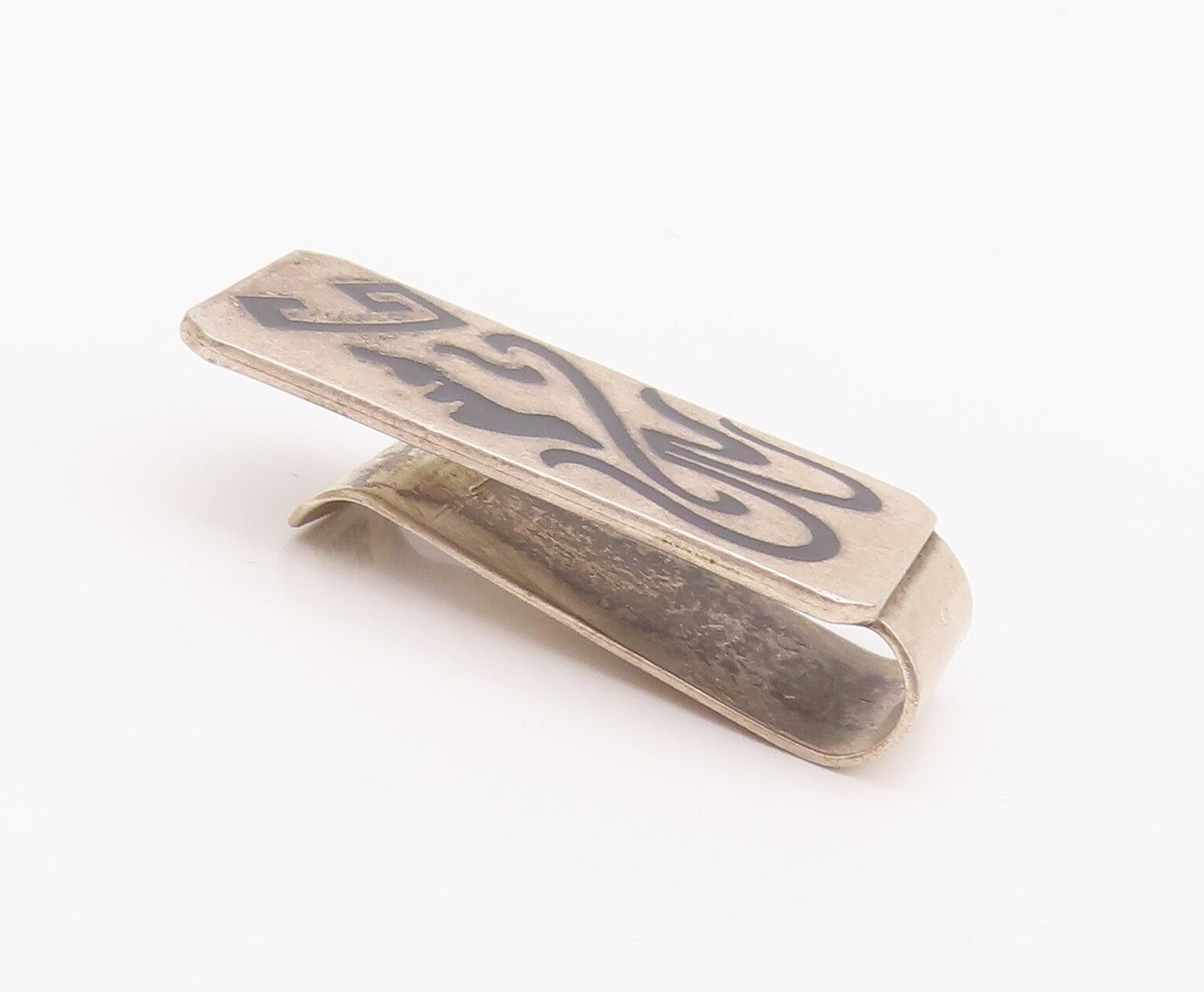 925 Sterling Silver Vintage Money Clip MEXICO Ancient Etched Rectangular  TR3739