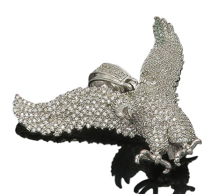 925 Sterling Silver  Vintage Cubic Zirconia Encrusted Eagle Pendant  PT12457
