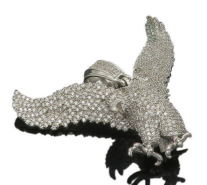 925 Sterling Silver  Vintage Cubic Zirconia Encrusted Eagle Pendant  PT12457