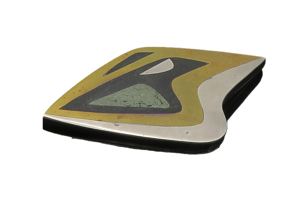 SAFT MEXICO 925 Silver  Vintage Black Onyx & Jasper 2 Tone Brooch Pin  BP4007