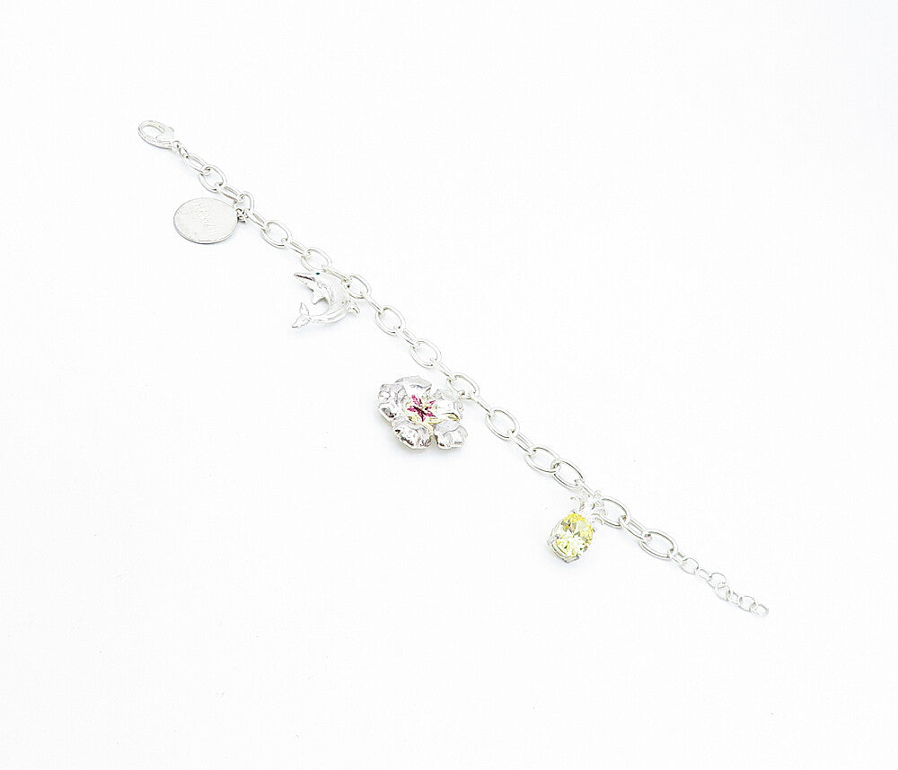 AVON 925 Sterling Silver Cubic Zirconia Assorted Charm Chain Bracelet  BT2829
