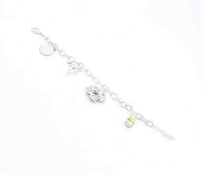 AVON 925 Sterling Silver Cubic Zirconia Assorted Charm Chain Bracelet  BT2829