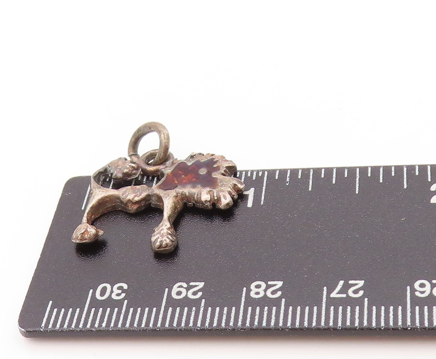 925 Sterling Silver Vintage Pendant Dark Tone Enameled Poodle Charm  PT24214