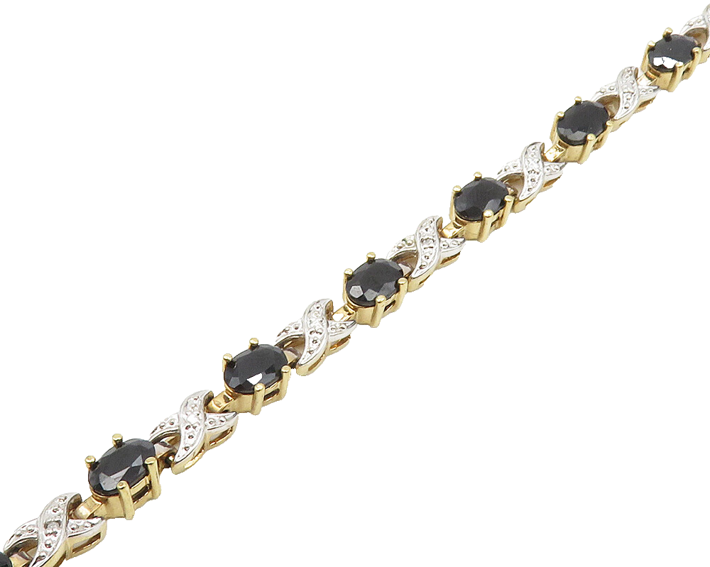 925 Sterling Silver  Sapphire Gold Plated Two Tone XO Chain Bracelet  BT7643