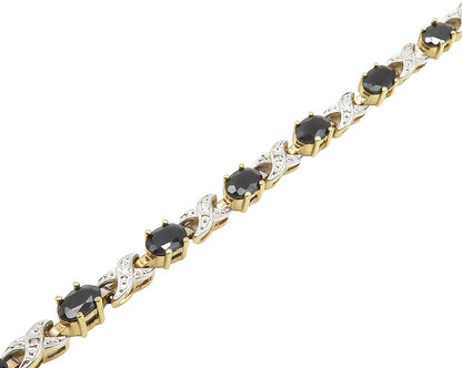 925 Sterling Silver  Sapphire Gold Plated Two Tone XO Chain Bracelet  BT7643