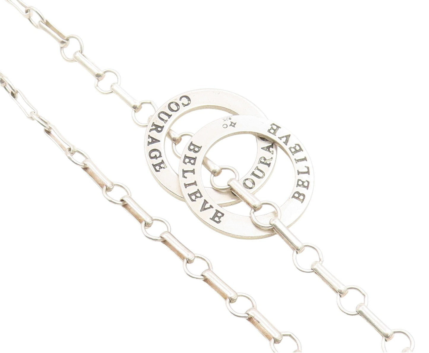925 Sterling Silver Vintage Bracelet Believe & Courage Interlocking Ring BT12070