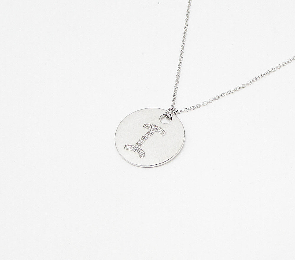 925 Sterling Silver  .10ctw Genuine Diamonds I Initial Pendant & Chain  PT2457