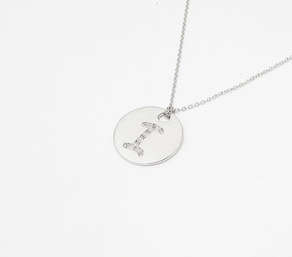 925 Sterling Silver  .10ctw Genuine Diamonds I Initial Pendant & Chain  PT2457