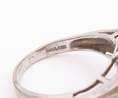 925 Sterling Silver Vintage Ring Modernist Smoky Quartz Band  Sz 7.5  RG36252