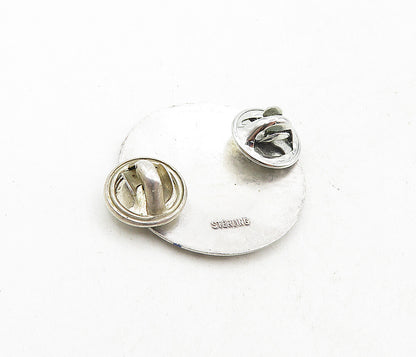 925 Sterling Silver  Vintage Enamel Globe Detail Round Lapel Pin   TR1500