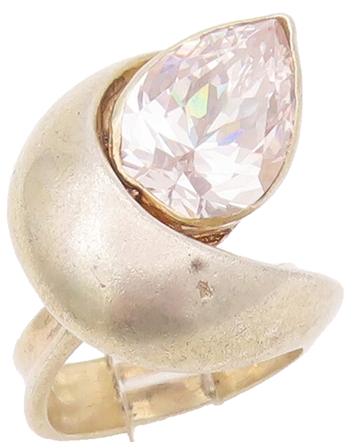 925 Sterling Silver Vintage Ring Designer Drop Cut CZ Swirly Band Sz 5.5 RG28006