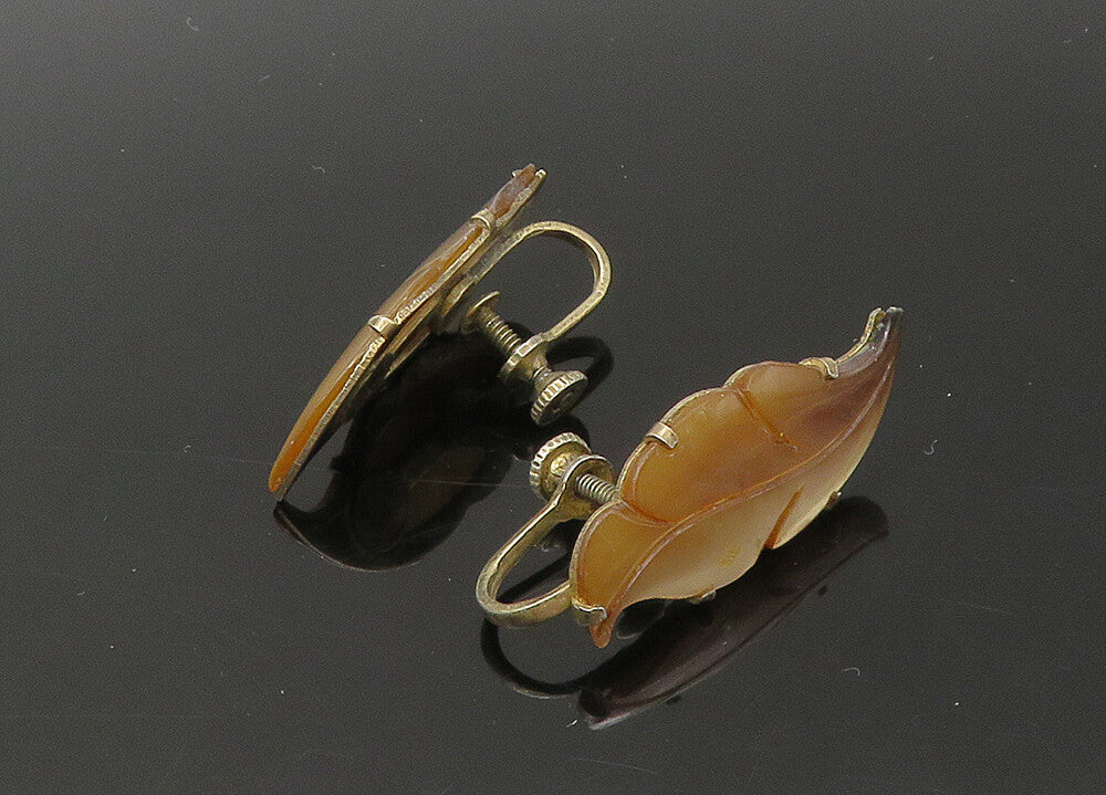 925 Silver   Vintage Mother Of Pearl Floral Leaf Non Pierce Earrings  EG10990