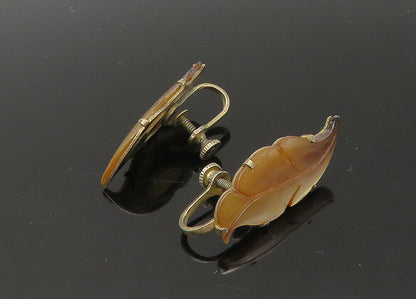 925 Silver   Vintage Mother Of Pearl Floral Leaf Non Pierce Earrings  EG10990