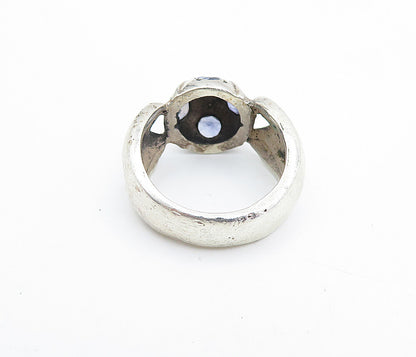 925 Sterling Silver  Vintage Tanzanite Dome Cutout Band Ring Sz 7  RG6038