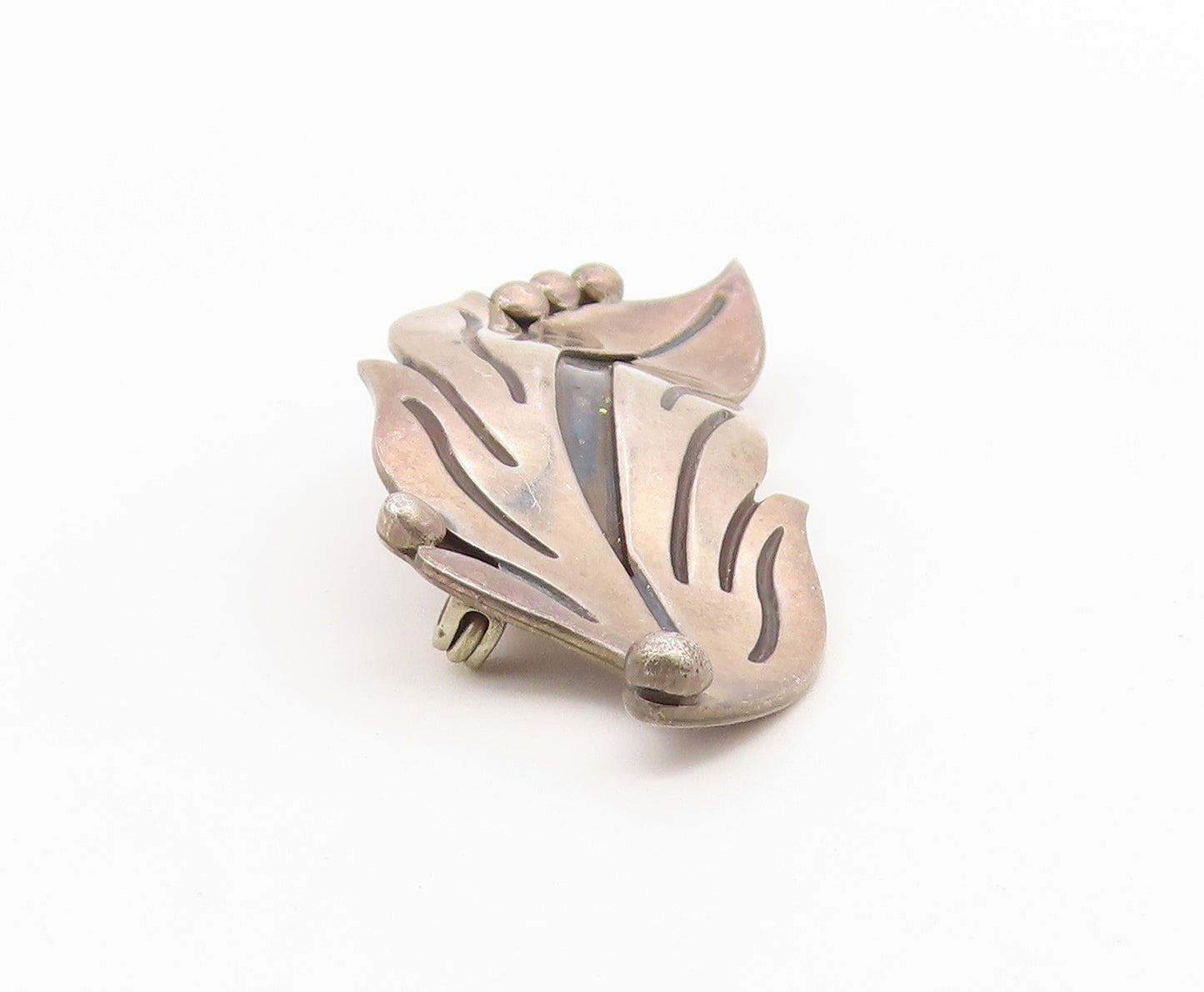 925 Sterling Silver Vintage Brooch Pin MEXICO Modernist Leaf Design  BP12662