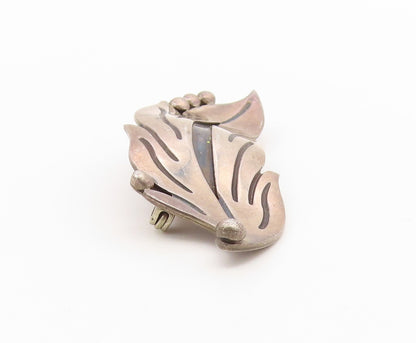 925 Sterling Silver Vintage Brooch Pin MEXICO Modernist Leaf Design  BP12662