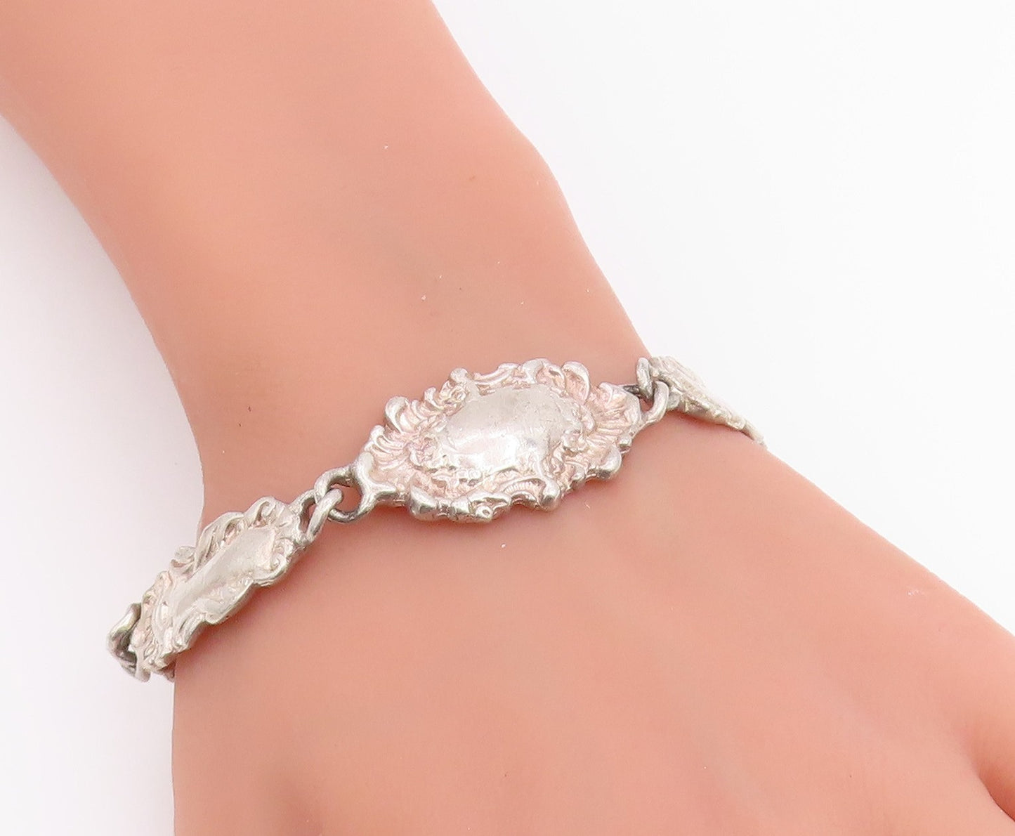 925 Sterling Silver Vintage Bracelet Victorian Style Scrollwork Link  BT12209