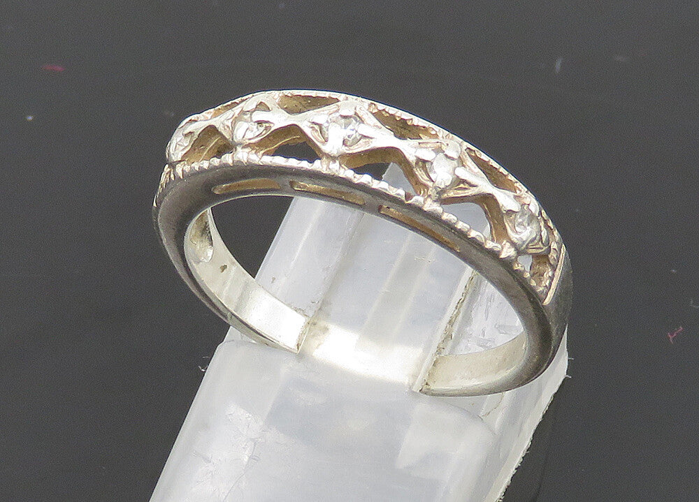 AVON 925 Silver  Vintage Topaz Diamond Shape Pattern Band Ring Sz 8  RG20756