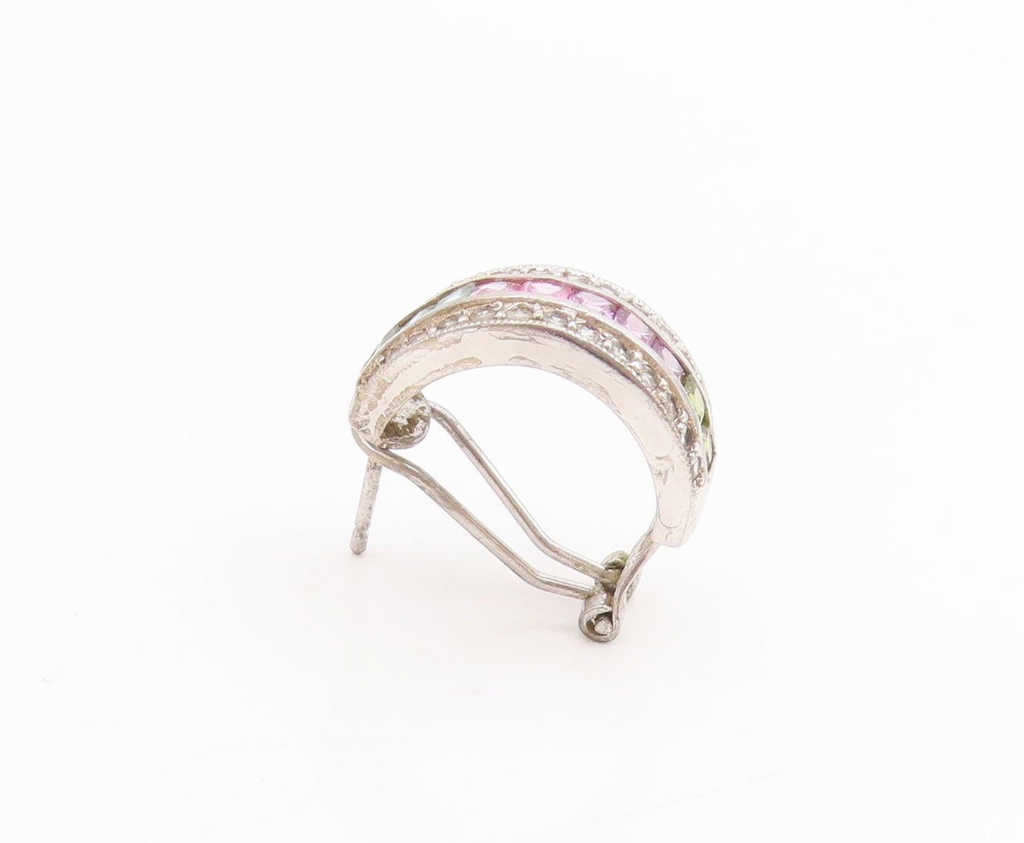 925 Sterling Silver Vintage Earrings Multi Gemstone Channel Set Hoops  EG13740