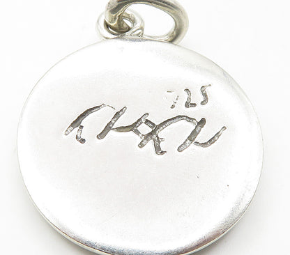 DESIGNER 925 Sterling Silver  Vintage Shiny Round Floral Motif Pendant PT13448