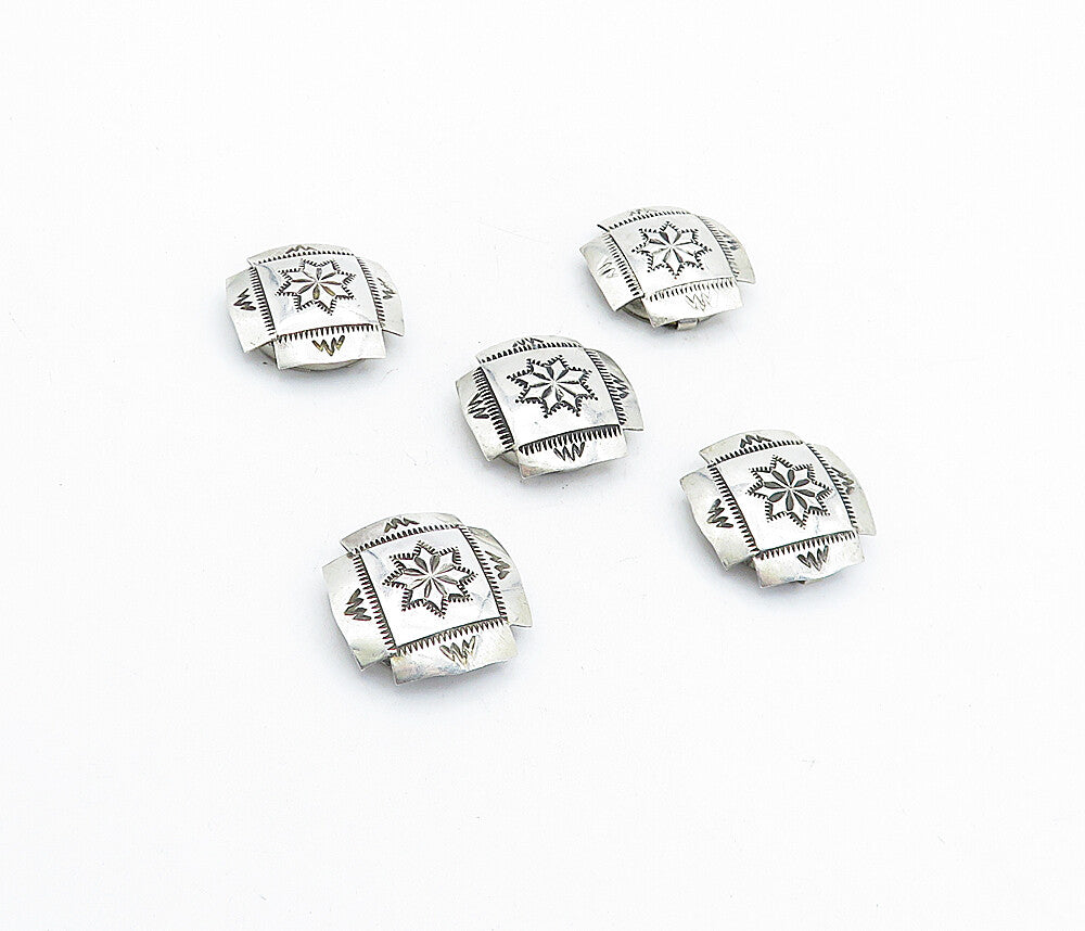 NAVAJO 925 Sterling Silver  Vintage 5 Pcs Floral Etched Button Covers  TR1179