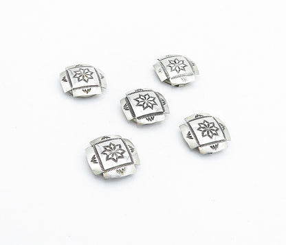 NAVAJO 925 Sterling Silver  Vintage 5 Pcs Floral Etched Button Covers  TR1179