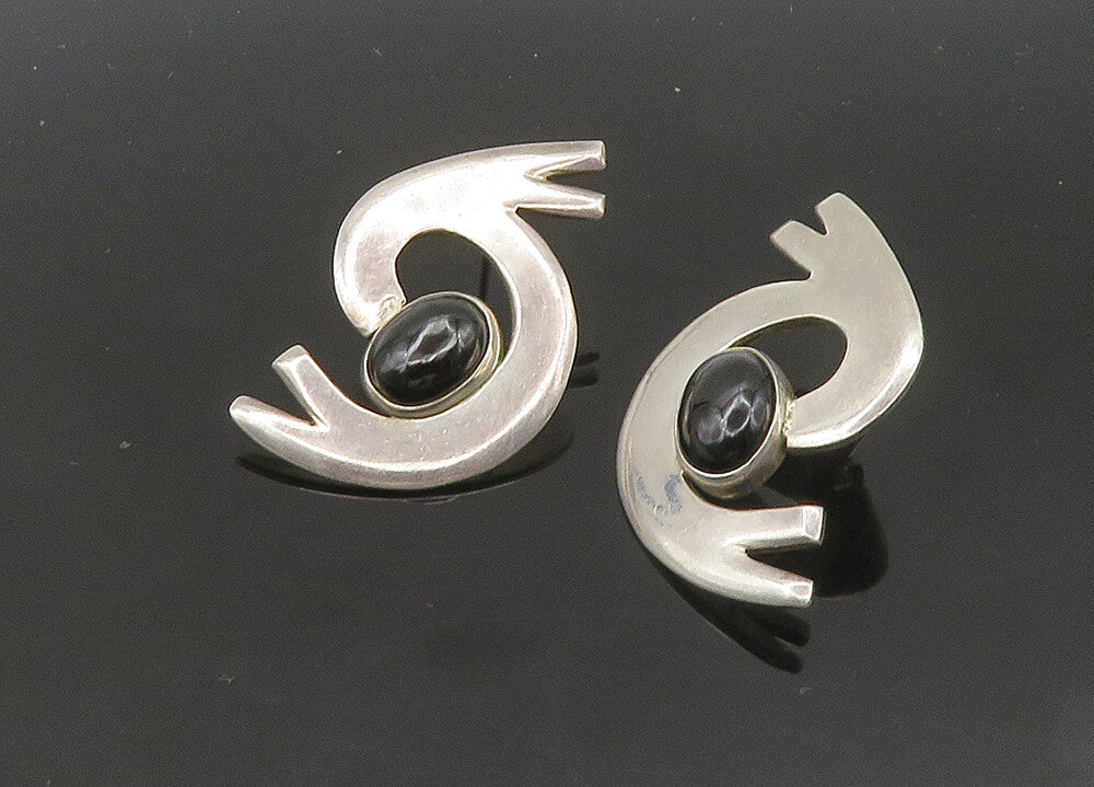 MEXICO 925 Sterling Silver  Vintage Black Onyx Modernist Drop Earrings EG10571