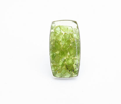 925 Sterling Silver  Peridot Cluster Square Shiny Cocktail Ring Sz 8  RG7761
