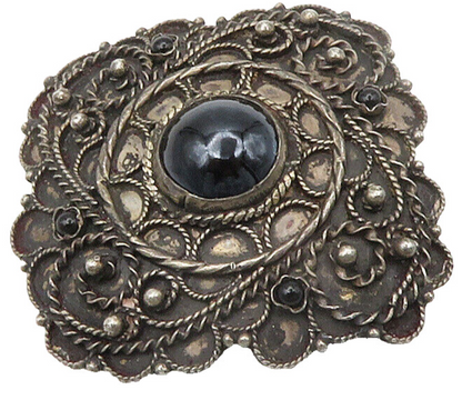 GREECE 925 Sterling Silver  Vintage Handmade Black Onyx Brooch Pin  BP5976