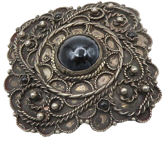 GREECE 925 Sterling Silver  Vintage Handmade Black Onyx Brooch Pin  BP5976