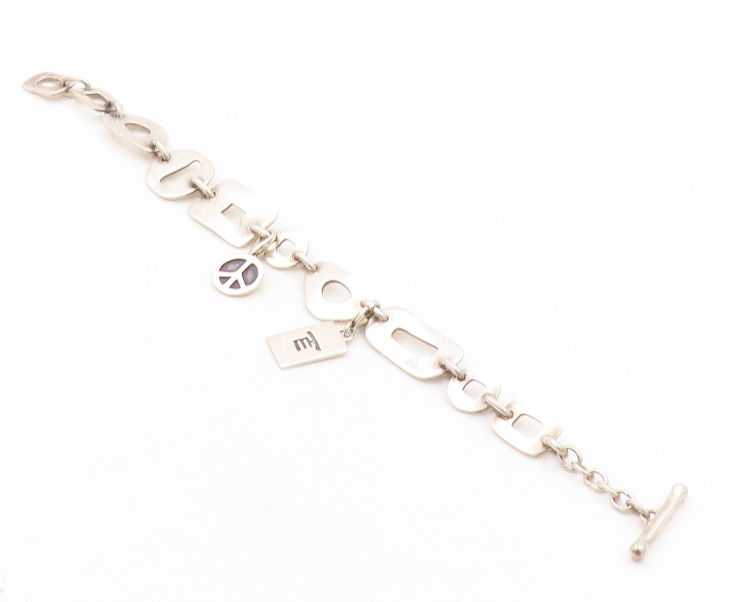 925 Sterling Silver Vintage Bracelet Minimalist Carved Dangling Charms  BT10930