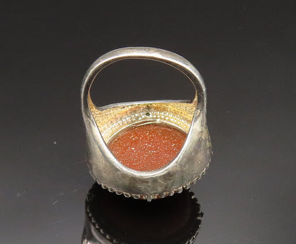 925 Silver  Vintage Beaded Border Cabochon Drusy & Topaz Ring Sz 7  RG24857