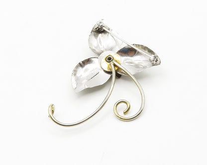 BOND BOYD 925 Sterling Silver  Vintage Shiny 2 Tone Flower Brooch Pin  BP5785