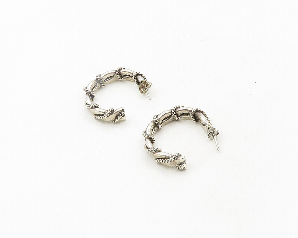 MEXICO 925 Silver  Vintage Rope Twist Wrapped Shiny JHoop Earrings  EG9539