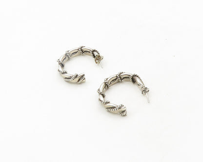 MEXICO 925 Silver  Vintage Rope Twist Wrapped Shiny JHoop Earrings  EG9539