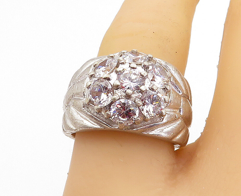 925 Sterling Silver  Vintage Cubic Zirconia Floral Band Ring Sz 8.5  RG5156