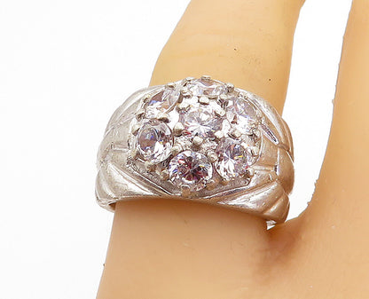 925 Sterling Silver  Vintage Cubic Zirconia Floral Band Ring Sz 8.5  RG5156