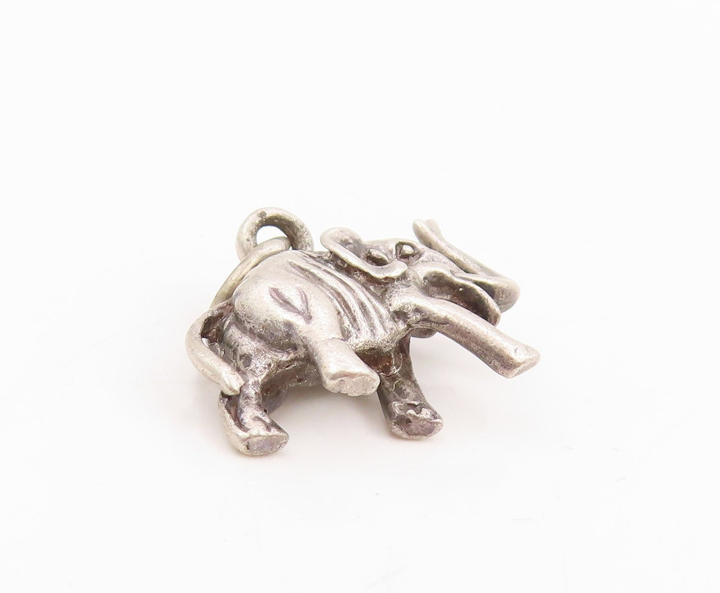 925 Sterling Silver Vintage Pendant Carved Good Luck Elephant Charm  PT25392