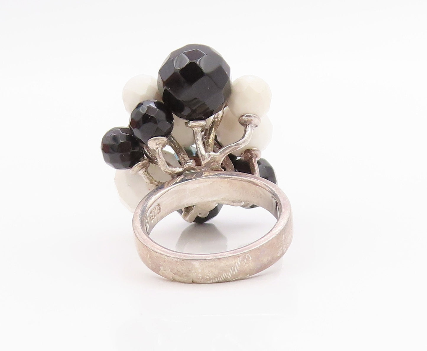 925 Sterling Silver Vintage Ring Modernist Gemstone Beads & CZ  Sz 6  RG33131